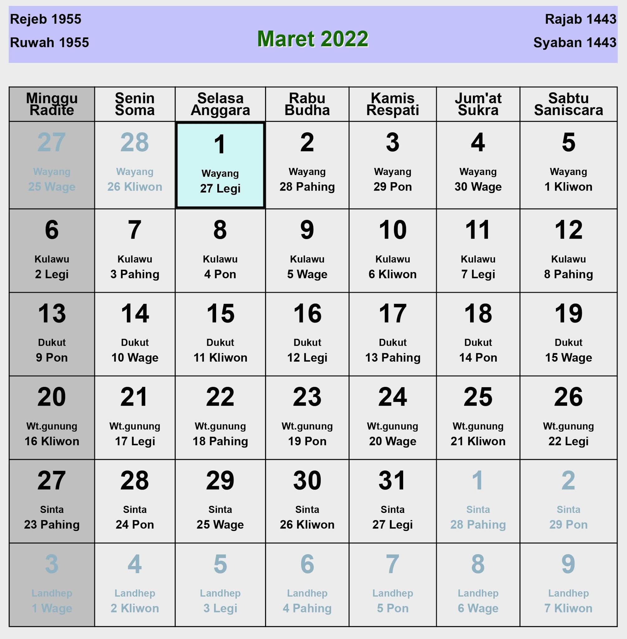 Jawa kalender 2022 Kalender Jawa