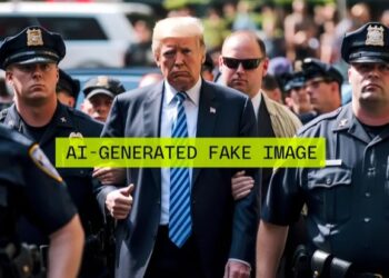 Perangkat lunak Midjourney dapat digunakan untuk membuat informasi yang salah, seperti gambar palsu Donald Trump yang ditangkap. (Gambar: Will Joel / The Verge)