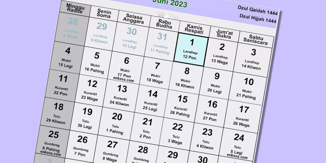 Kalender Jawa Juni 2023