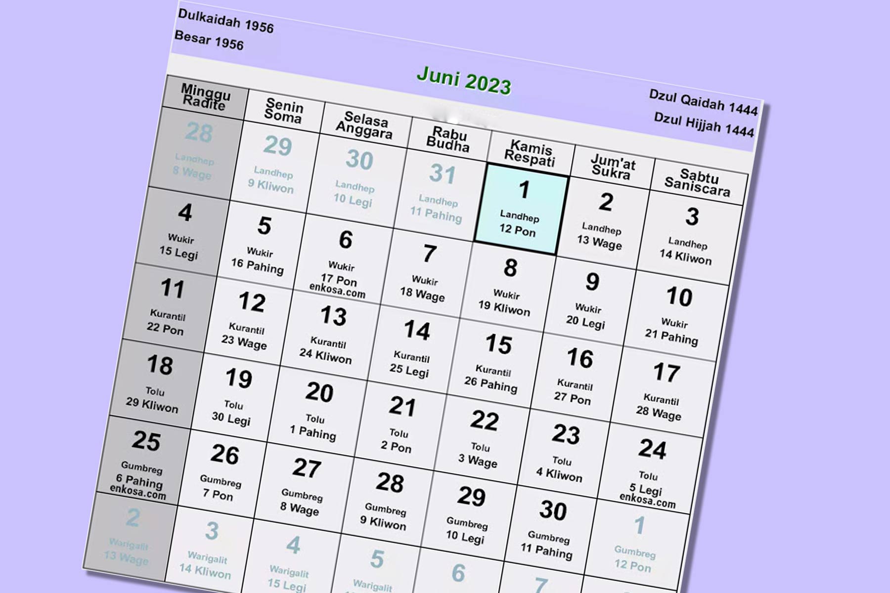 Kalender Jawa Juni 2023