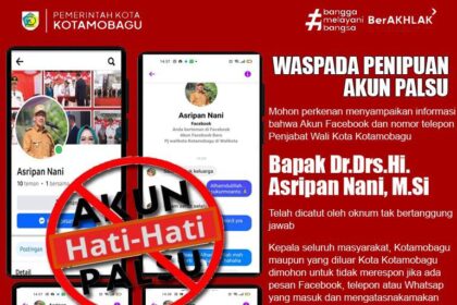Akun palsu catut nama Pj.Wali Kota Kotamobagu, Asripan Nani untuk coba lakukan penipuan, (Foto: Diskominfo KK).
