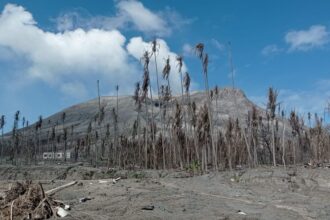Kondisi Pulau Ruang pasca erupsi pada 16 dan 30 April 2024, (Foto: ZONAUTARA.com/Neno Karlina).