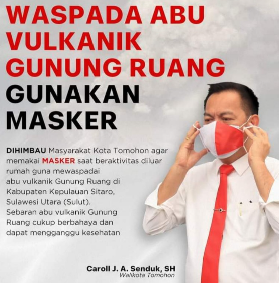 Wali Kota Tomohon imbau warga gunakan masker, (Foto: Pemkot Tomohon).