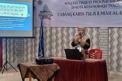 Nurul Magfirah Supu, peserta KTIQ dari Bolmong saat presentasi, (Foto: ZONAUTARA.com/Sajidin Kandoli).