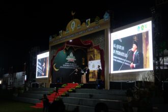 Penampilan wakil kota kotamobagu pada cabang lomba syahril qur'an mtq xxx sulut, (foto: zonautara. Com/yegar sahaduta)