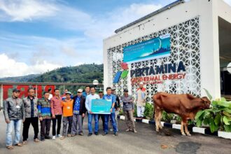 Suasana saat pt pertamina geothermal energy tbk (pge) berkomitmen memberdayakan masyarakat melalui distribusi hewan kurban pada idul adha 1445 hijriah, (foto: humas).