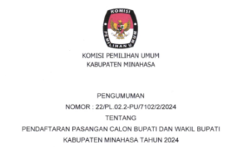 Pengunguman Pendaftaran Pasangan Calon Bupati dan Wakil Bupati Kabupaten Minahasa Tahun 2024, (Foto: Tangkapan layar dari website resmi KPU Minahasa).