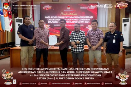 KPU Sulut Umumkan Hasil Penelitian Administrasi Calon Gubernur dan Wakil Gubernur Pilkada 2024