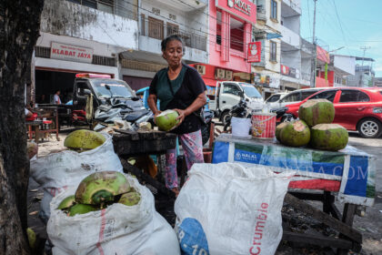 CERITA FOTO: Perjuangan hidup Rida Intama, berjualan kelapa di usia senja