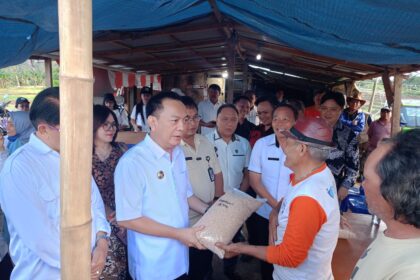 Wali Kota Tomohon Serahkan Bantuan Traktor dan Benih Padi kepada Kelompok Tani di Perkebunan Wawo