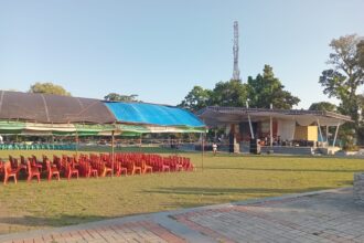 Suasana persiapan acara hut pelprip ke-71 di kotamobagu, (foto: zonautara. Com/sajidin kandoli).