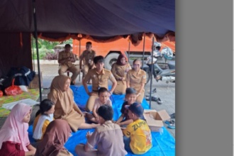 Dinas pemberdayaan perempuan dan perlindungan anak (dp3a) kota kotamobagu mengadakan trauma healing bagi anak-anak yang terdampak kebakaran di kelurahan gogagoman, (foto: ida gogagoman).