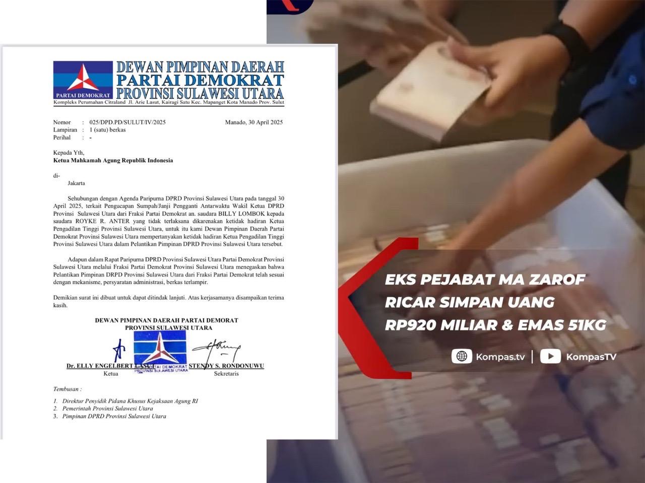 Demokrat Sulut Resmi Kirim Surat ke MA dan Jampidsus Terkait Ketidakhadiran KPT Manado Dalam Pelantikan Pergantian Pimpinan DPRD