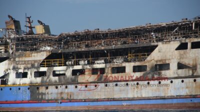 FOTO: Kondisi KM Barcelona V.A usai alami kebakaran