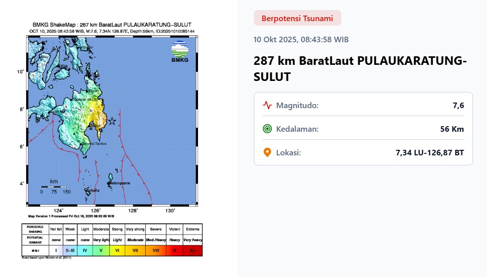 BREAKING NEWS: Tsunami terdeteksi di Essang Kepulauan Talaud