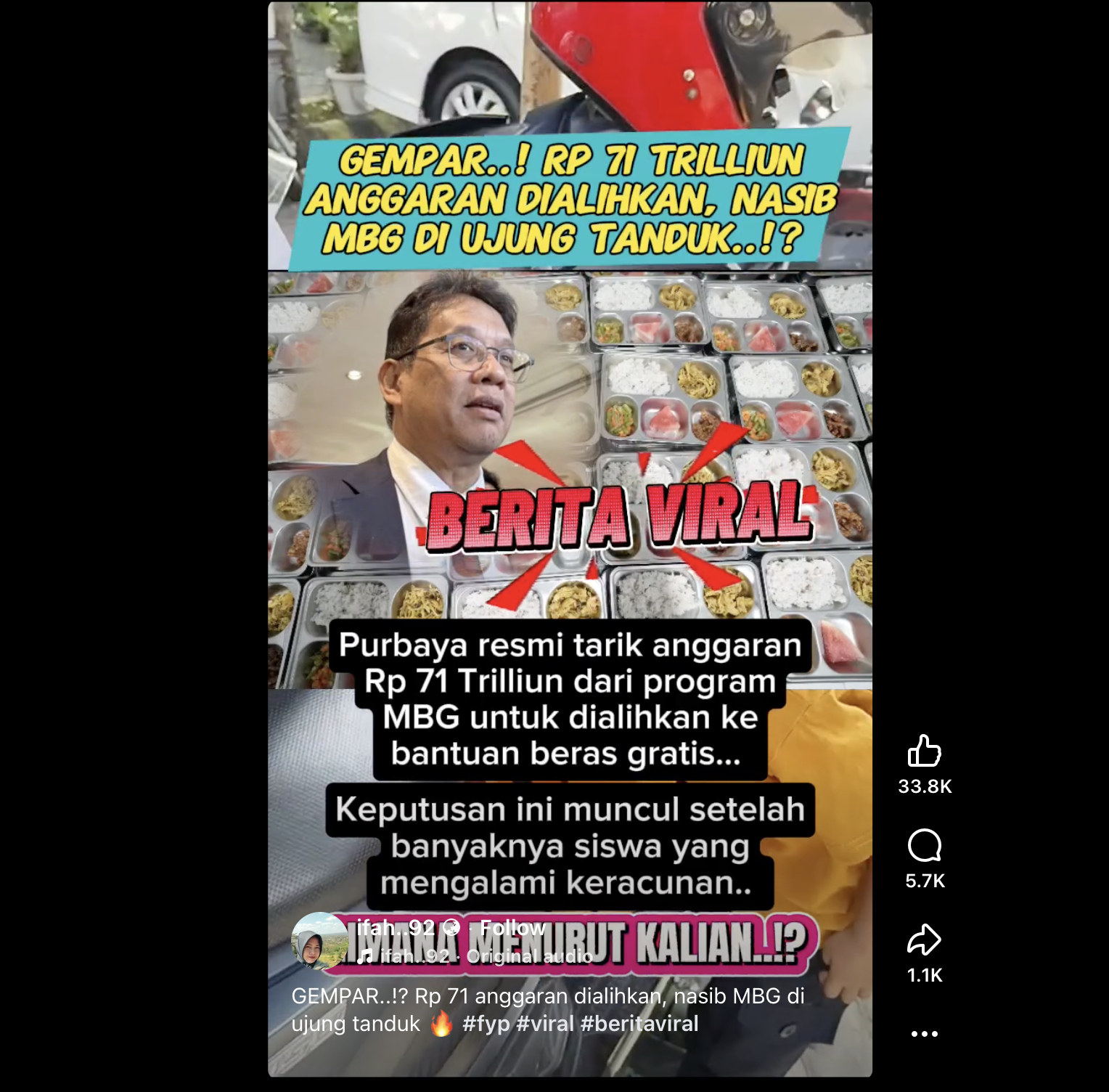 [CEK FAKTA] : Purbaya alihkan anggaran MBG Rp71 Triliun ke bantuan beras gratis