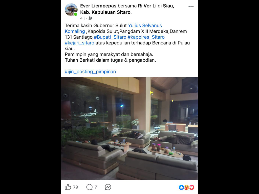 Pilihan sederhana Gubernur Sulut, habiskan malam di kursi tunggu Bandara Siau