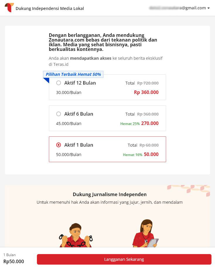 Cara Mendukung Zonautara.com dengan Berlangganan di Teras.id