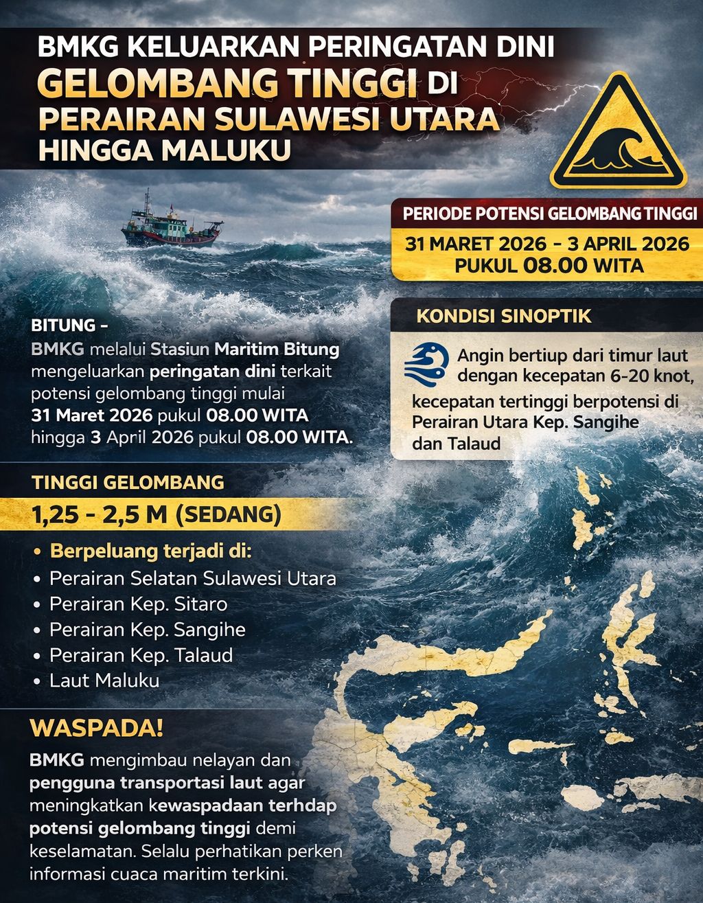 Pemkab Sitaro Imbau Warga Waspadai Potensi Gelombang Laut Tinggi