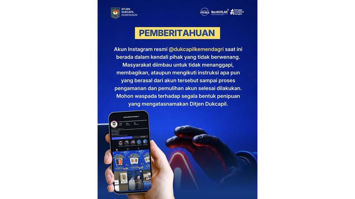 Akun Instagram Dukcapil Kemendagri Diretas