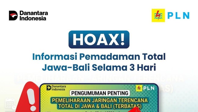 PLN Tegaskan Isu Pemadaman Listrik Jawa-Bali 3 Hari adalah Hoaks