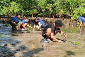 Pelajar SMK Kristen Solagratia Tongkaina tanam mangrove di pesisir pantai Manado