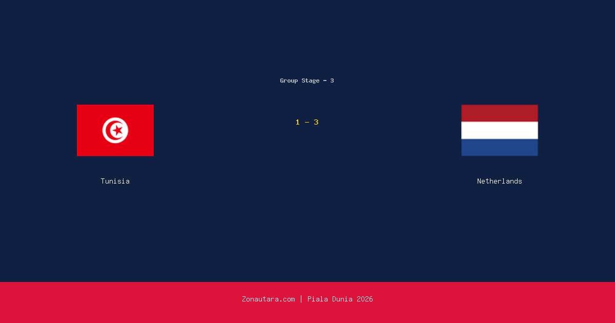 Belanda Menang 3-1 atas Tunisia di Piala Dunia 2026