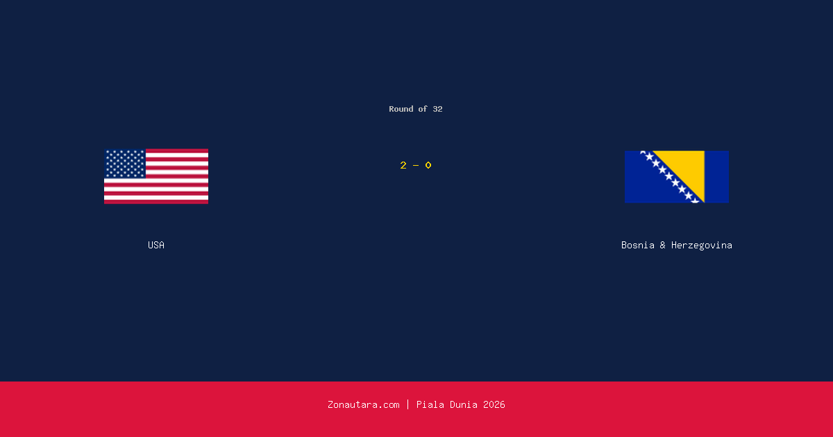 USA Menang 2-0 atas Bosnia & Herzegovina di Piala Dunia 2026