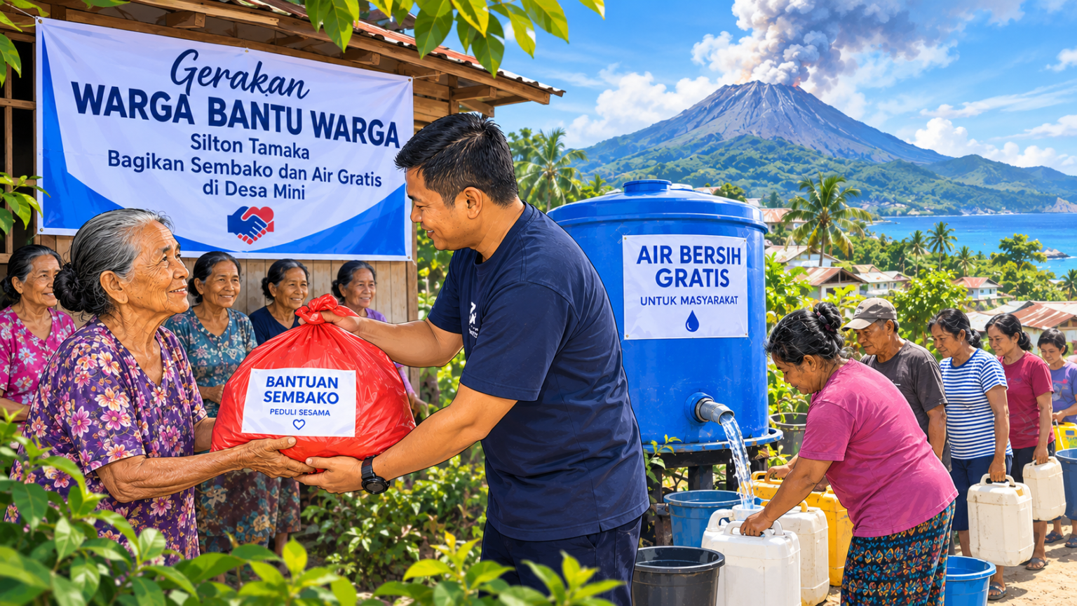 Gerakan Warga Bantu Warga, Silton Bagikan Sembako dan Air Gratis di Desa Mini